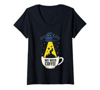 Mujer UFO Vintage Coffee Alien Lovers Camiseta Cuello V