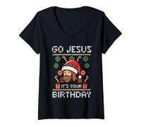 Mujer Ugly Christmas Go Jesus It's Your Birthday Xmas Men Women Kid Camiseta Cuello V