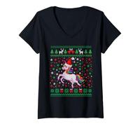Mujer Ugly Christmas Unicorn Santa Hat Funny Xmas Family Camiseta Cuello V