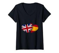 Mujer UK Spain Flag Men Women British Spanish Love Camiseta Cuello V