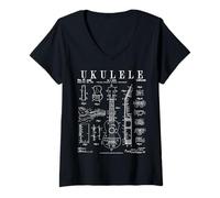 Mujer Ukelele Instrumento Musical Uke Vintage Patente Dibujo Impresión Camiseta Cuello V