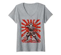 Mujer Ukiyo-e Anime Style Samurai Warrior Japanese Flag Ninja Camiseta Cuello V