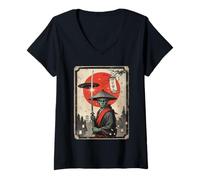 Mujer Ukiyo-e Cyberpunk Manga Arte Divertido UFO Alien Samurai Japón Camiseta Cuello V