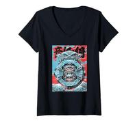 Mujer Ukiyo E Cyberpunk Mecha Face Mount Fuji Camiseta Cuello V