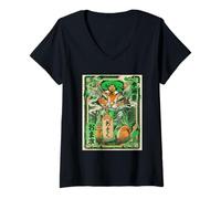 Mujer Ukiyo E Fox Spirit japonés Camiseta Cuello V