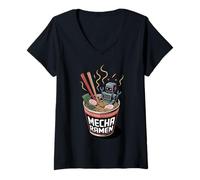 Mujer Ukiyo-E Ramen Japanese Retro 90s Mecha Warrior Meka Roboto Camiseta Cuello V