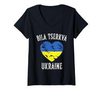 Mujer Ukraine Flag Heart Bila Tserkva City Camiseta Cuello V