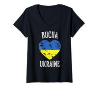 Mujer Ukraine Flag Heart Bucha City Camiseta Cuello V
