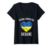 Mujer Ukraine Flag Heart Yuzhna Lomuvatka City Camiseta Cuello V