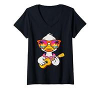 Mujer Ukulele de pato vibraciones de verano hawaianas Camiseta Cuello V