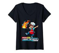 Mujer Últimas Noticias: Quemé el Desastre de la Cocina del Chef Dabbing con Agua Camiseta Cuello V