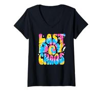 Mujer Último día Caos Tie Dye Letras Fin de Clases Vacaciones de Camiseta Cuello V