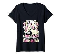 Mujer Último día de clase Profesor tonto Ganso suelto Verano Camiseta Cuello V