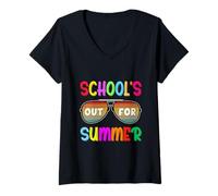Mujer Último día de Escuela Retro escuelas Fuera para Gafas de Sol de Verano Camiseta Cuello V