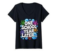 Mujer Un año Escolar después de Fin de año Escolar Divertido para niños Camiseta Cuello V