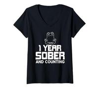 Mujer Un Año Sobrio Y Contando Orgulloso Hito De Recupero Camiseta Cuello V