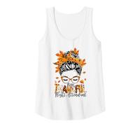 Mujer Un Asistente de Vuelo Agradecido moño desordenado otoño Acción de Gracias Camiseta sin Mangas