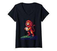 Mujer Un audaz león Rojo se Levanta desenfrenado Camiseta Cuello V