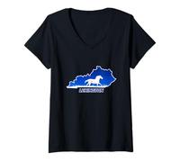 Mujer Un Caballo Dentro Kentucky Mapa Lexington Vintage Retro Camiseta Cuello V