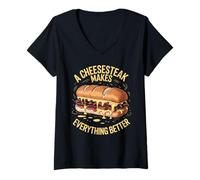 Mujer Un Cheesesteak lo Hace Todo Mejor Camiseta Cuello V