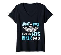 Mujer Un chico que ama a su padre motero, chico divertido, papá, hombres, niños Camiseta Cuello V