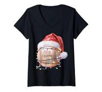 Mujer un clásico béisbol con un Sombrero de Papá Noel deseando Navidad Camiseta Cuello V