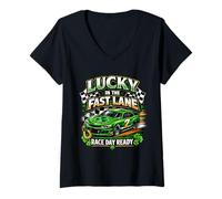 Mujer Un Coche de Lucky in The Fast Lane, Listo para el Día de la Carrera Camiseta Cuello V