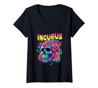 Mujer Un Cuervo Izquierdo Cráneo Mañana Y Flor Incubus Ver Halloween Camiseta Cuello V