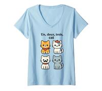 Mujer Un Deux Trois Cat Juego de palabras en francés Camiseta Cuello V