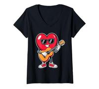 Mujer UN Divertido CORAZÓN Rojo DE Dibujos Dibujos Jugando GU Camiseta Cuello V