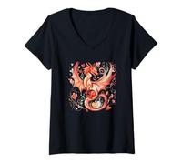 Mujer Un dragón alegre con un toque conmovedor Camiseta Cuello V