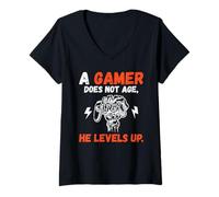 Mujer Un Gamer no envejece Sube de Nivel lujuria Gaming Camiseta Cuello V