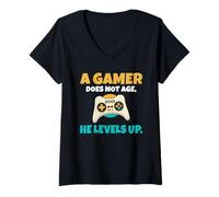 Mujer Un Gamer no envejece Sube de Nivel lujuria Gaming Camiseta Cuello V