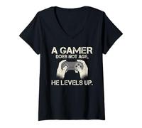 Mujer Un Gamer no envejece Sube de Nivel lujuria Gaming Camiseta Cuello V