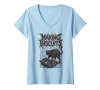 Mujer Un Gato de Death Metal Haciendo Galletas, Divertido Heavy Metal Camiseta Cuello V