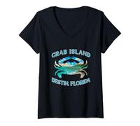Mujer Un gráfico de Playa Dentro de una Silueta de Cangrejo Azul Destin Florida Camiseta Cuello V