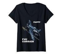 Mujer Un Gran avión de Combate F4U Corsair, Camiseta de aviación. Camiseta Cuello V