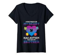 Mujer Un Gran Pedazo de mi corazón Tiene Autismo, Regalo para mi Hermano Camiseta Cuello V