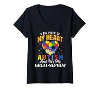 Mujer Un Gran Pedazo de mi corazón Tiene Autismo y él es mi Sobrino Nieto Camiseta Cuello V