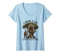 Mujer Un Libro al día Mantiene la Realidad lejos Bigfoot Mothman Reader Camiseta Cuello V