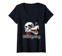 Mujer Un Lobo de Dibujos Animados Nombre Wolfgang con Mozart Peluca del Siglo XVIII Camiseta Cuello V