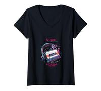 Mujer Un Look into The Future Cyber Cassette Auriculares diseño Camiseta Cuello V