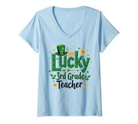 Mujer Un Maestro Afortunado de Tercer Grado Día de San Patricio trébol irlandés Camiseta Cuello V