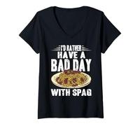 Mujer Un Mal Día con Spaghetti Es Mejor Que Nada Divertido Camiseta Cuello V
