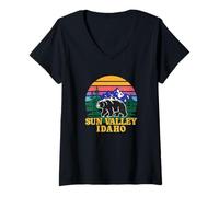 Mujer Un Oso en Sun Valley Idaho Montaña Pino Árboles Retro Camiseta Cuello V