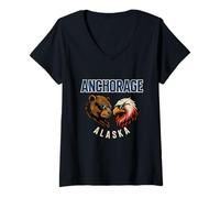 Mujer Un Oso y un águila en Gafas de Sol Funny Anchorage Alaska Camiseta Cuello V