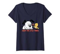 Mujer Un pájaro lindo le da una flor a un cachorro - Cartoon Art 2 - Fan Fun Camiseta Cuello V