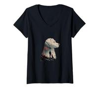 Mujer Un Perro Lleno de un Moody Paisaje norteamericano Camiseta Cuello V
