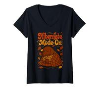 Mujer Un Perro Salchicha hibernando Hojas de otoño, Perro Dormido, Divertido otoño Camiseta Cuello V