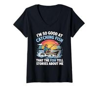 Mujer Un pescador divertido, tan bueno pescando, el legendario padre pescador Camiseta Cuello V
